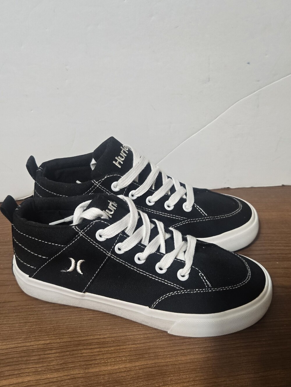 Hurley Kids' Black Canvas High-Top Sneakers with White Laces